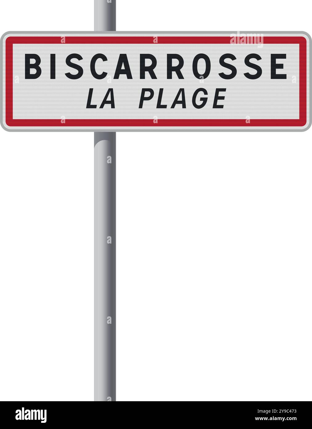 Illustration vectorielle du panneau routier d'entrée de la ville de Biscarrosse la plage (France) sur poteau métallique Illustration de Vecteur