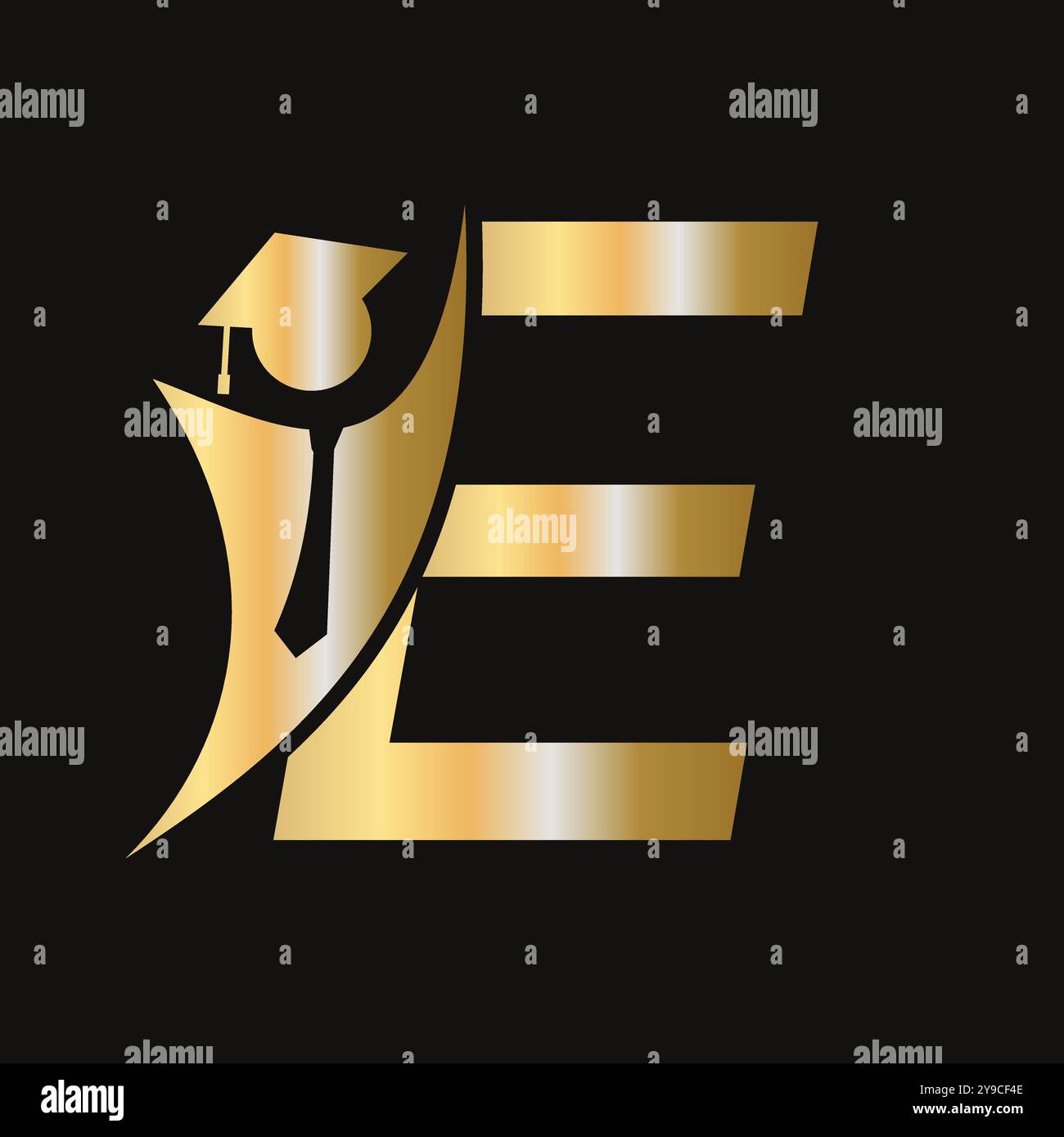 Lettre E concept de logo éducation avec chapeau de graduation. Symbole logo de remise des diplômes de l'Académie Illustration de Vecteur