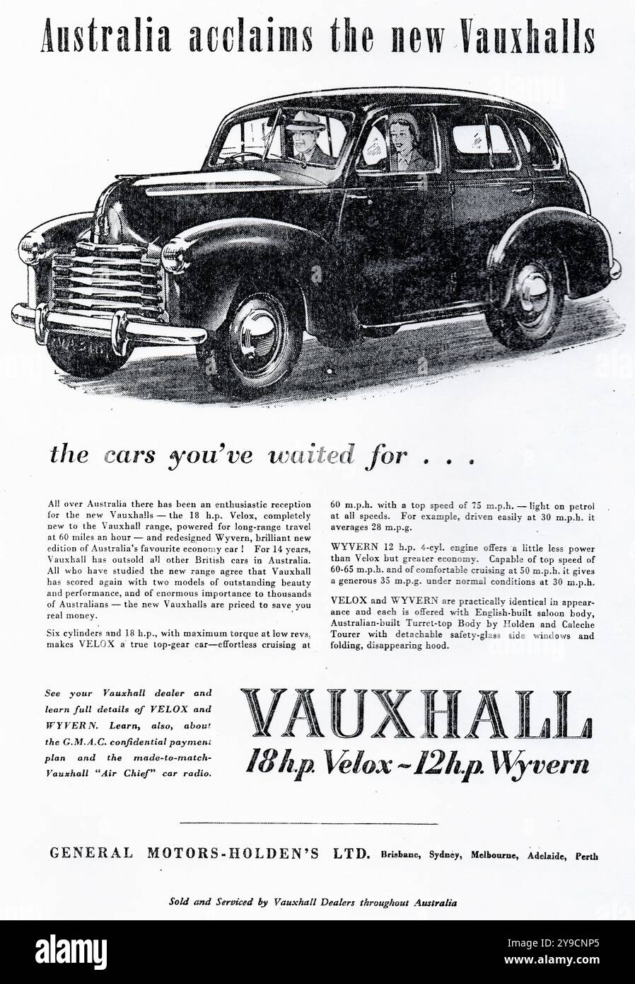 Vauxhall Velox & Wyvern (1949) - publicité de voitures de presse vintage Banque D'Images