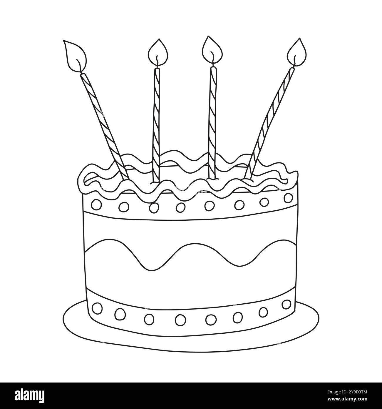 Coloriage avec gâteau d'anniversaire et bougies Illustration de Vecteur