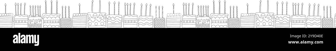 Gâteaux d'anniversaire avec bougies bordure sans couture Illustration de Vecteur