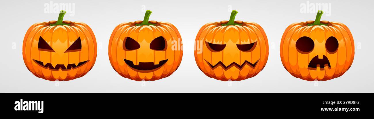 Ensemble de citrouilles d'halloween, grimaces. Vacances d'automne. Vector illustration Illustration de Vecteur
