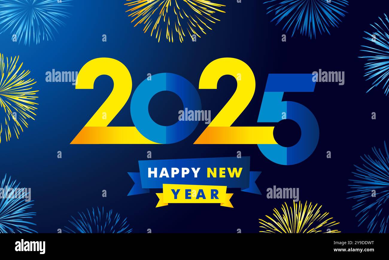 Concept de logo de vacances 2025 pour l'Ukraine, la Suède, le Kazakhstan ou la Bosnie-Herzégovine. Bonne année 2025 modèle de couverture en couleurs de drapeau pour le calendrier Illustration de Vecteur