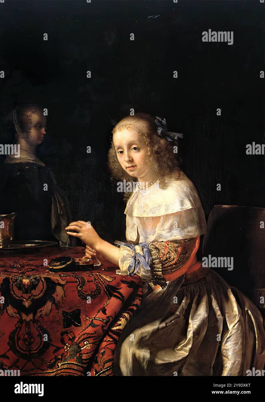 MIERIS, Frans van, l'ancien (né en 1635, Leyde, décédé en 1681, Leyde) le Lacemaker - huile sur bois Musée Fabre, Montpellier Frans van Mieris l'ancien peint des allégories, des sujets bibliques, historiques, littéraires et des portraits. Sa contribution principale, cependant, se retrouve dans ses scènes de genres. --- mots-clés : ------------- Auteur : MIERIS, Frans van, The Elder titre : The Lacemaker Time-line : 1651-1700 École : Néerlandais forme : peinture type : genre Banque D'Images