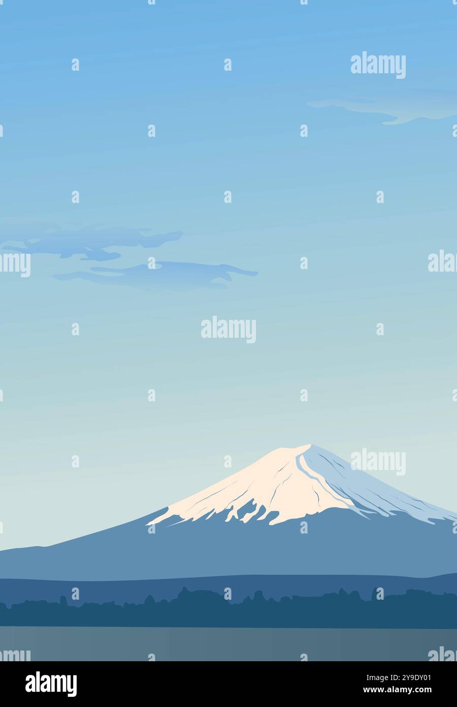 Vue verticale du mont Fuji. Paysage avec un pic de montagne au Japon. L'heure du Zénith du soleil. Fonds d'écran célèbres. Conception de bannière avec un n Illustration de Vecteur