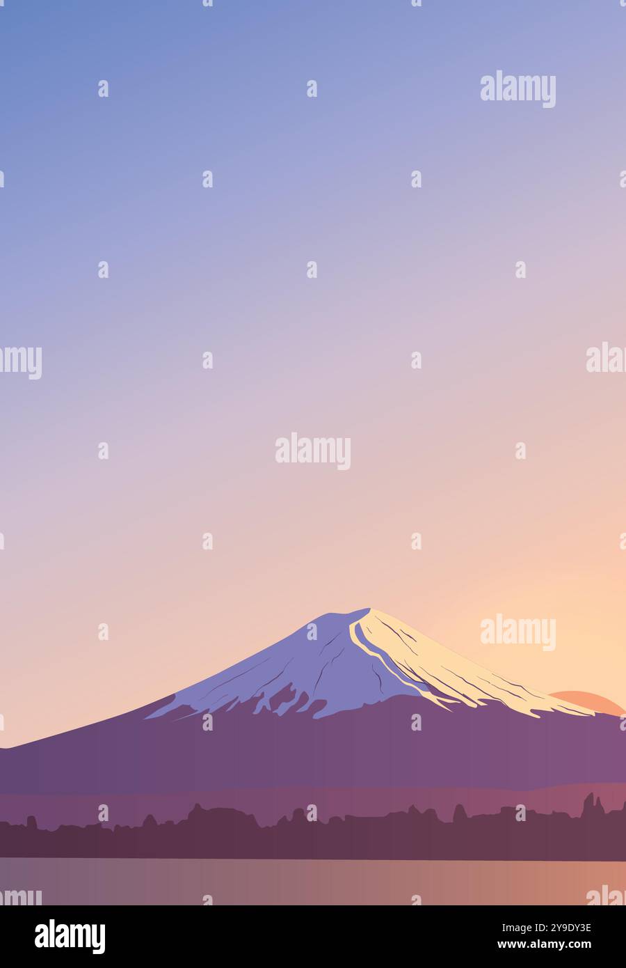 Vue panoramique en soirée sur le mont Fuji. Paysage avec un pic de montagne au Japon. Célèbre fond d'écran. Conception de bannière avec un paysage naturel. Gree Illustration de Vecteur
