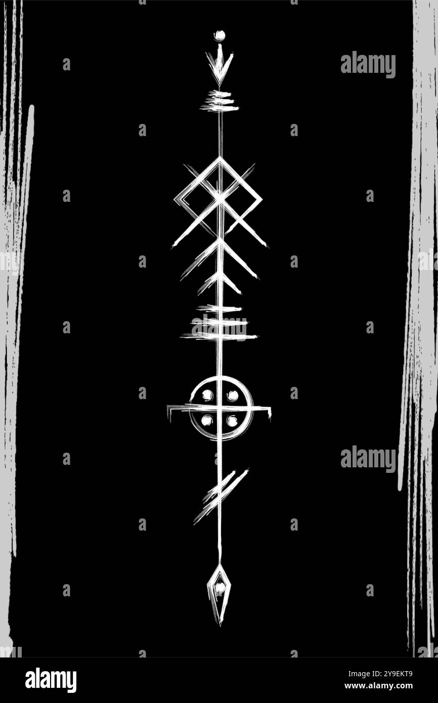 Lance Odin, symbole de la flèche celtique sacrée. Gungnir Norse Dieu Odin, Viking signe païen. Mythologie magique, vecteur blanc dessiné à la main, dessin au pinceau Illustration de Vecteur