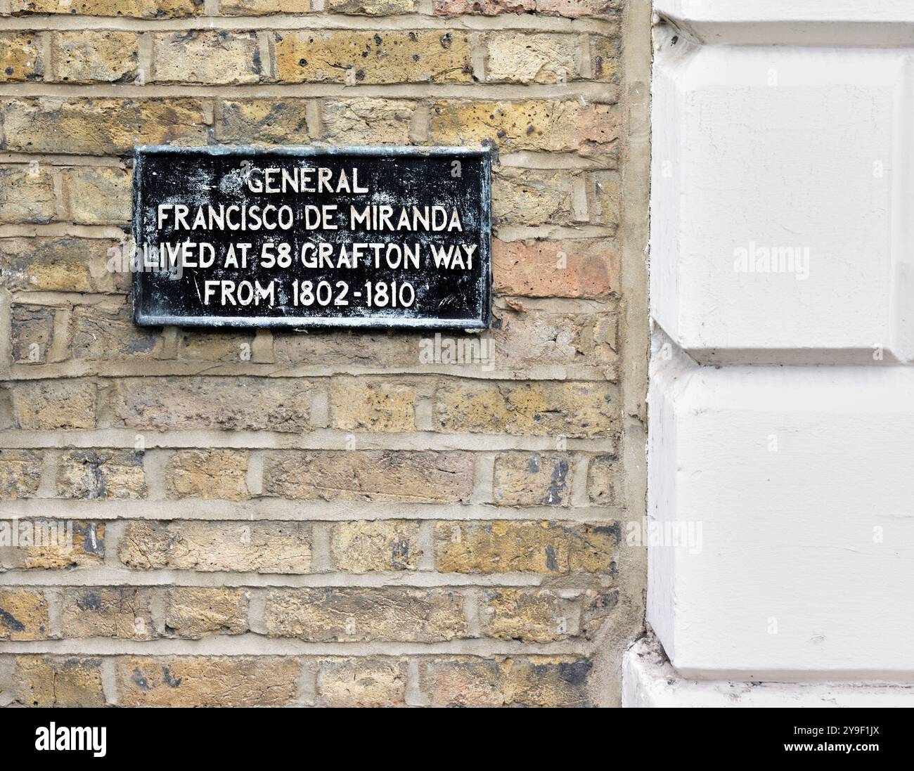 Mémorial sur un mur de son ancienne résidence à Fitzrovia, Londres, au général Francisco de Miranda. Banque D'Images