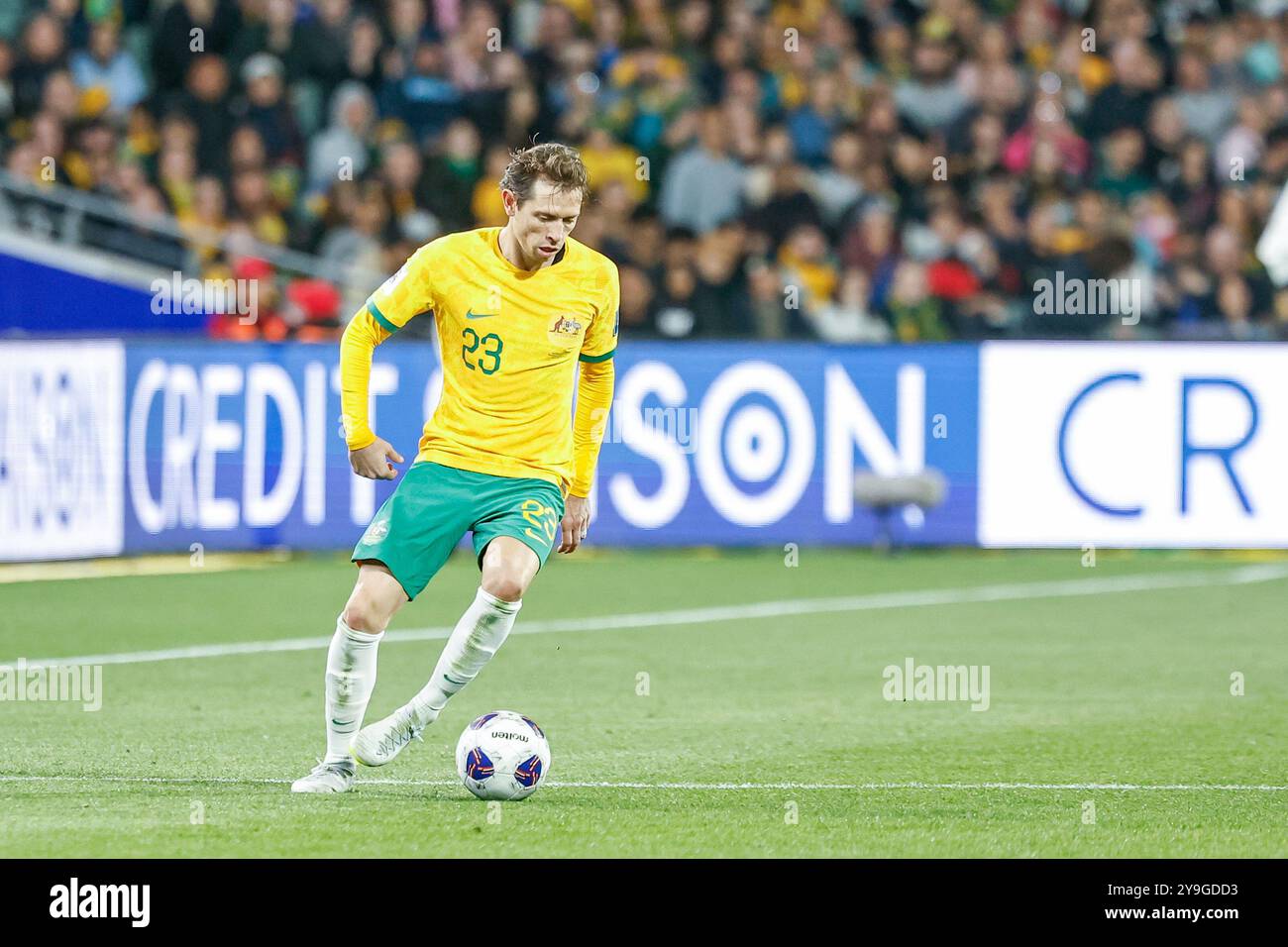 Adelaide Oval, Adélaïde, Australie 10 octobre 2024, International, qualification pour la Coupe du monde, AFC Australia vs China PR, homme du match, Socceroo ; Craig GOODWIN trouvant de la place sur l'aile contre China PR Credit ; Mark Willoughby/ALAMY Live News Banque D'Images