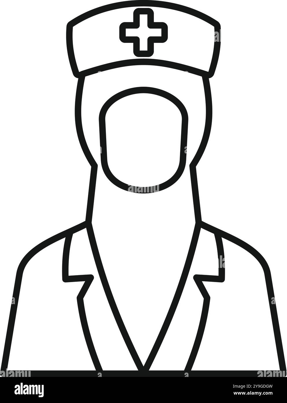 Simple dessin au trait représentant une infirmière musulmane portant un hijab avec son uniforme Illustration de Vecteur