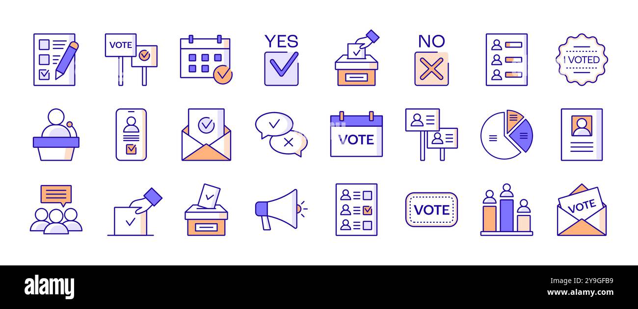 Icônes de vote et d'élection dans un style linéaire avec trait modifiable. Vote, campagne, démocratie, politique. Illustration vectorielle Illustration de Vecteur