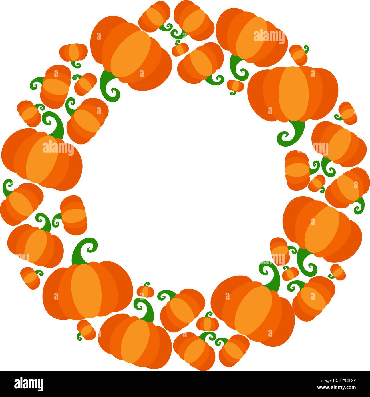 Jour de la récolte, jour de Thanksgiving, cadre rond de cercle de dessin animé d'halloween avec des citrouilles. Modèle pour la création de cartes postales, flyers de vacances, publicités Illustration de Vecteur