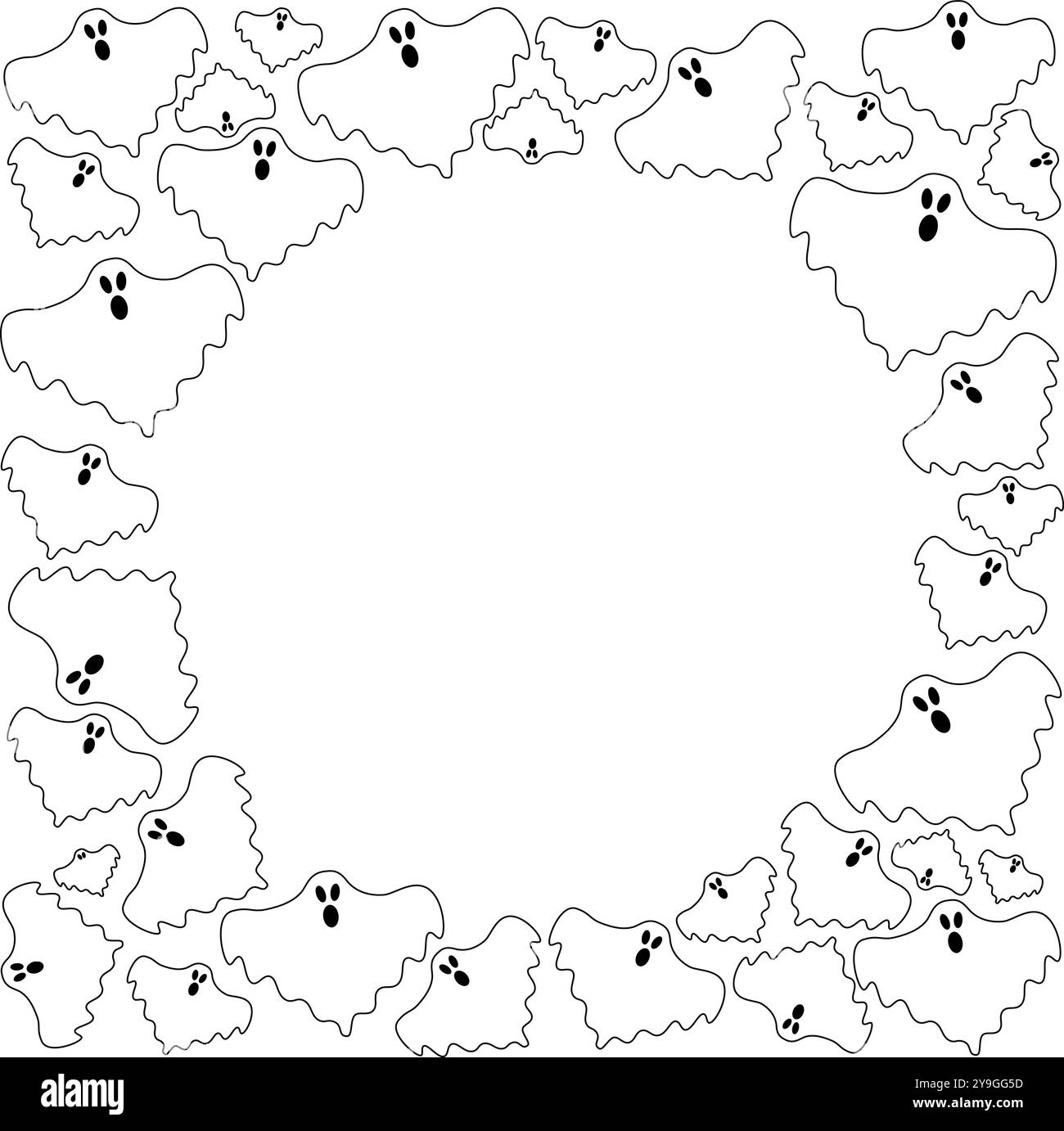 Conception de vecteur de cadre pour avec des éléments caractéristiques de Halloween avec fantôme effrayant. cadre rond Illustration de Vecteur