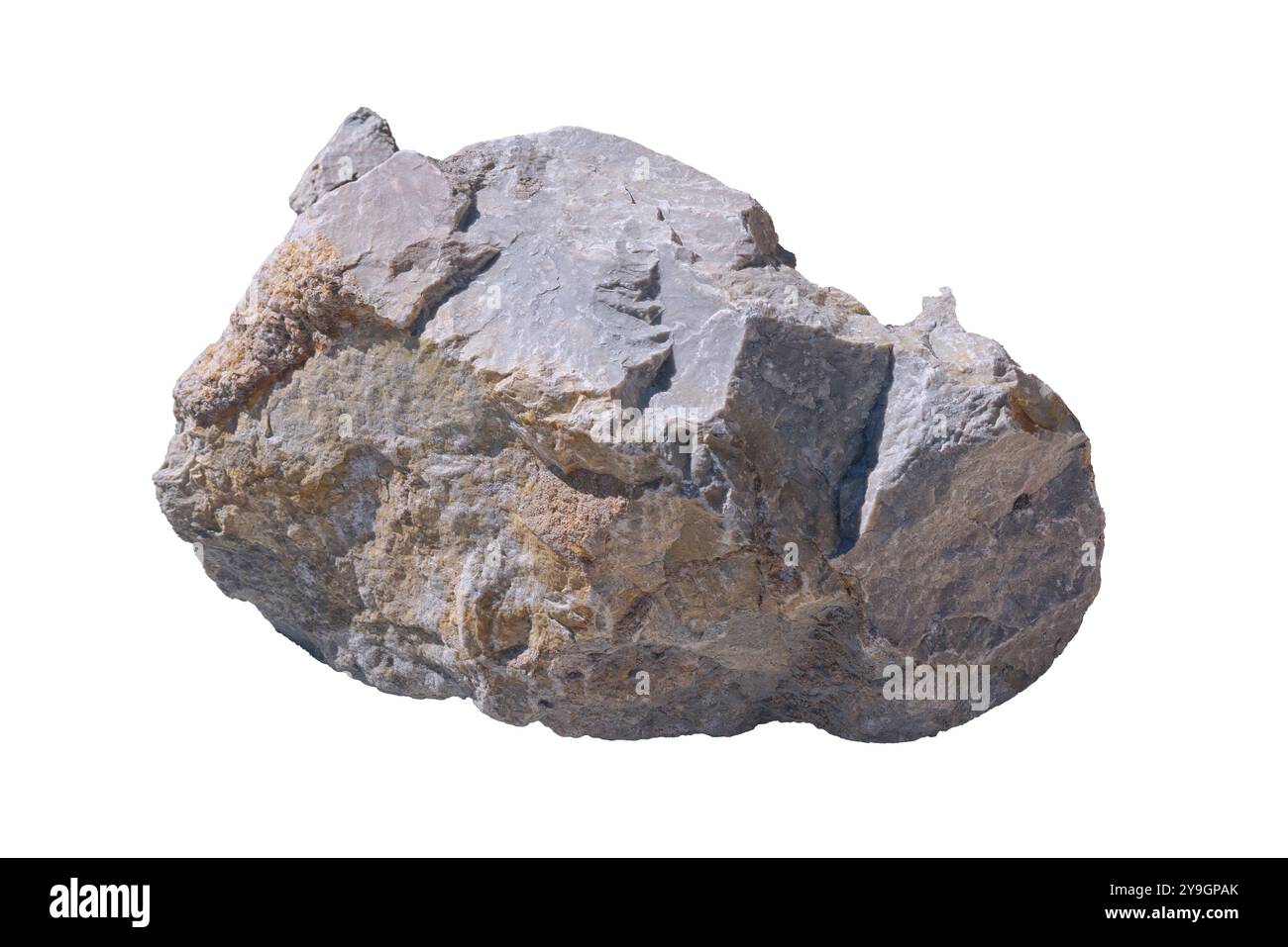 Natural Stone Boulder. Gros morceau de pierre isolé sur blanc. Le type de pierre est calcaire. Banque D'Images