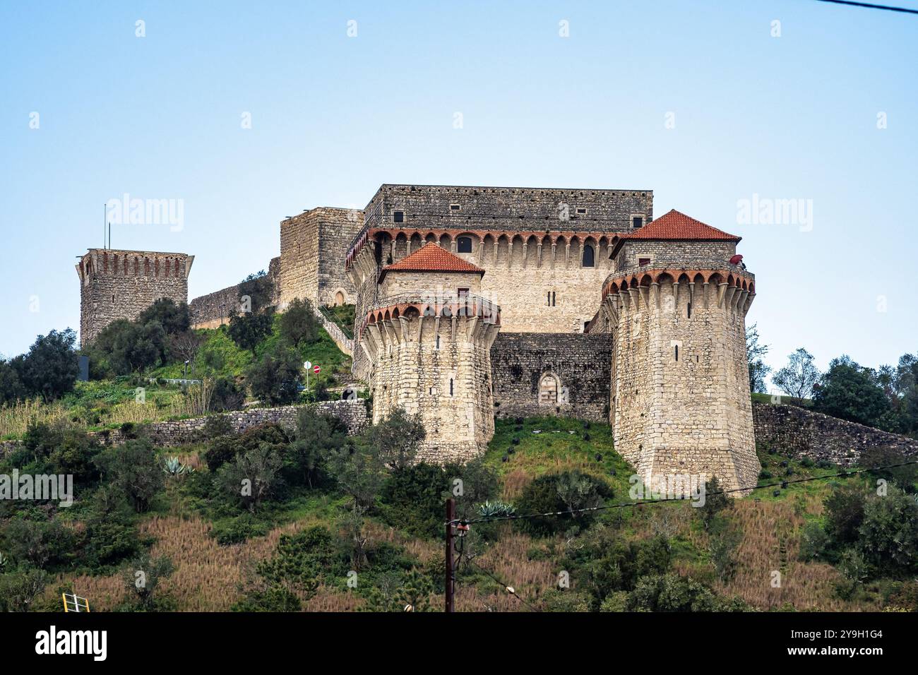 Le château médiéval d'Ourem Santarem au Portugal. Palais et forteresse, situé au sommet de la ville d'Ourem, l'un des plus beaux châteaux de Port Banque D'Images