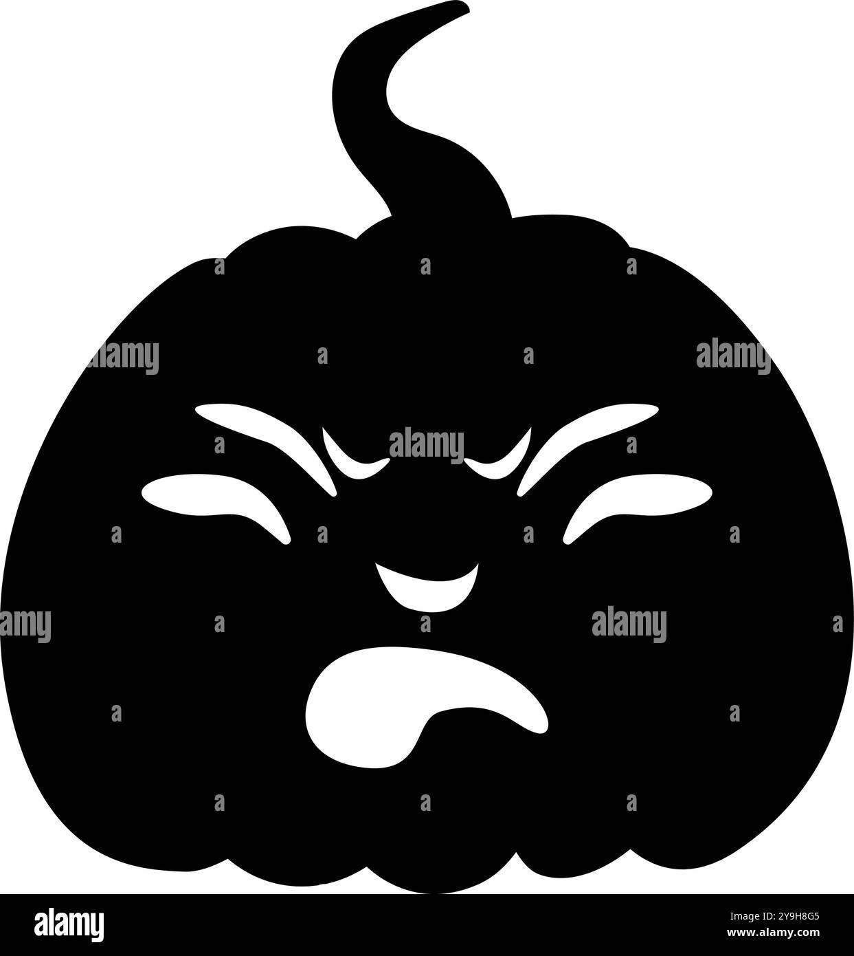 Silhouette d'expression de visage de citrouille dégoûtée Jack-o-lanterne. Sculpture de citrouille de fête d'Halloween. Illustration de Vecteur