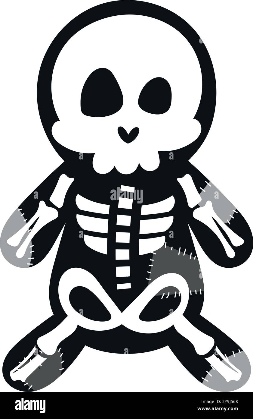 Poupée squelette mignonne avec des détails patchwork pour Halloween, vecteur Illustration de Vecteur