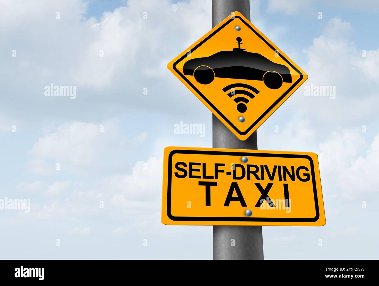 Robot autonome Taxi IA Intelligence artificielle ou robotaxi avec une voiture sans conducteur comme concept de technologie sans fil robotique robot-taxi comme trafic Banque D'Images