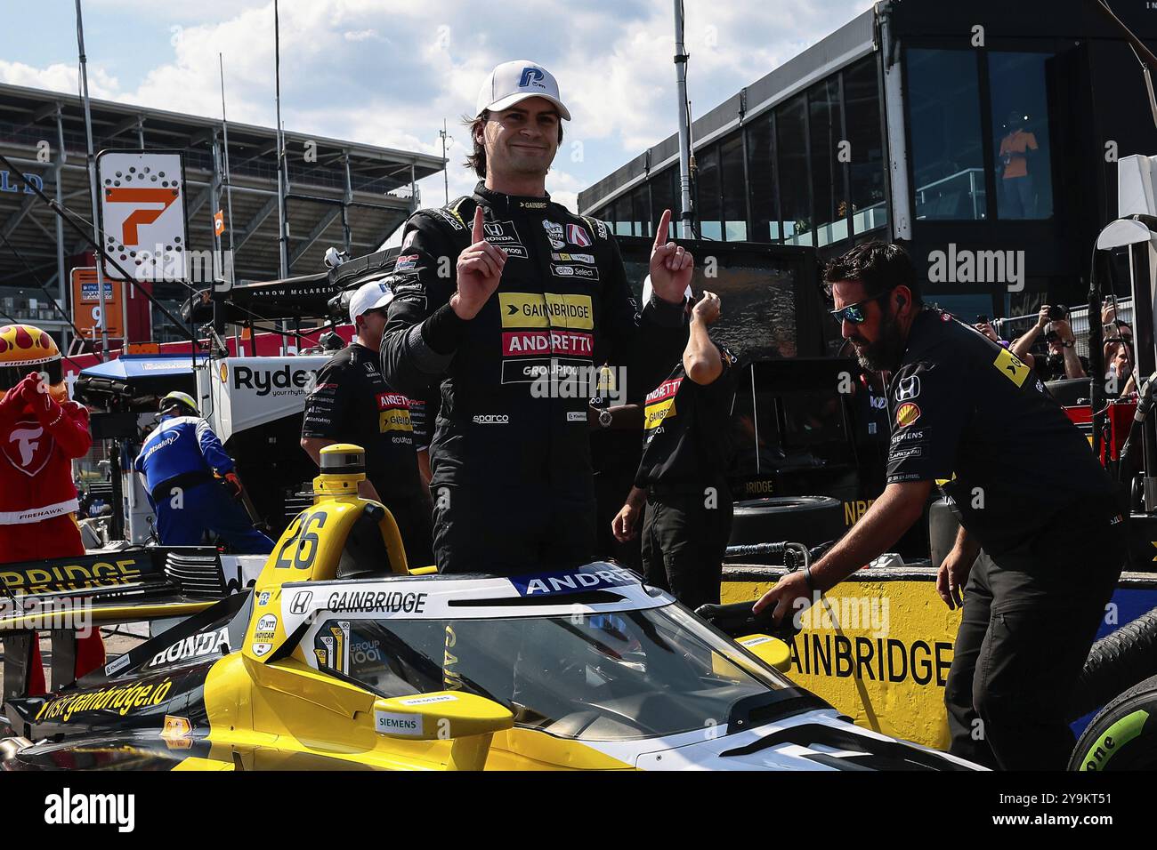 COLTON HERTA (26), pilote de LA SÉRIE NTT INDYCAR, de Valence, en Californie, remporte la pole récompense pour les concessionnaires Honda de l'Ontario, Indy Toronto, à Streets of Tor Banque D'Images
