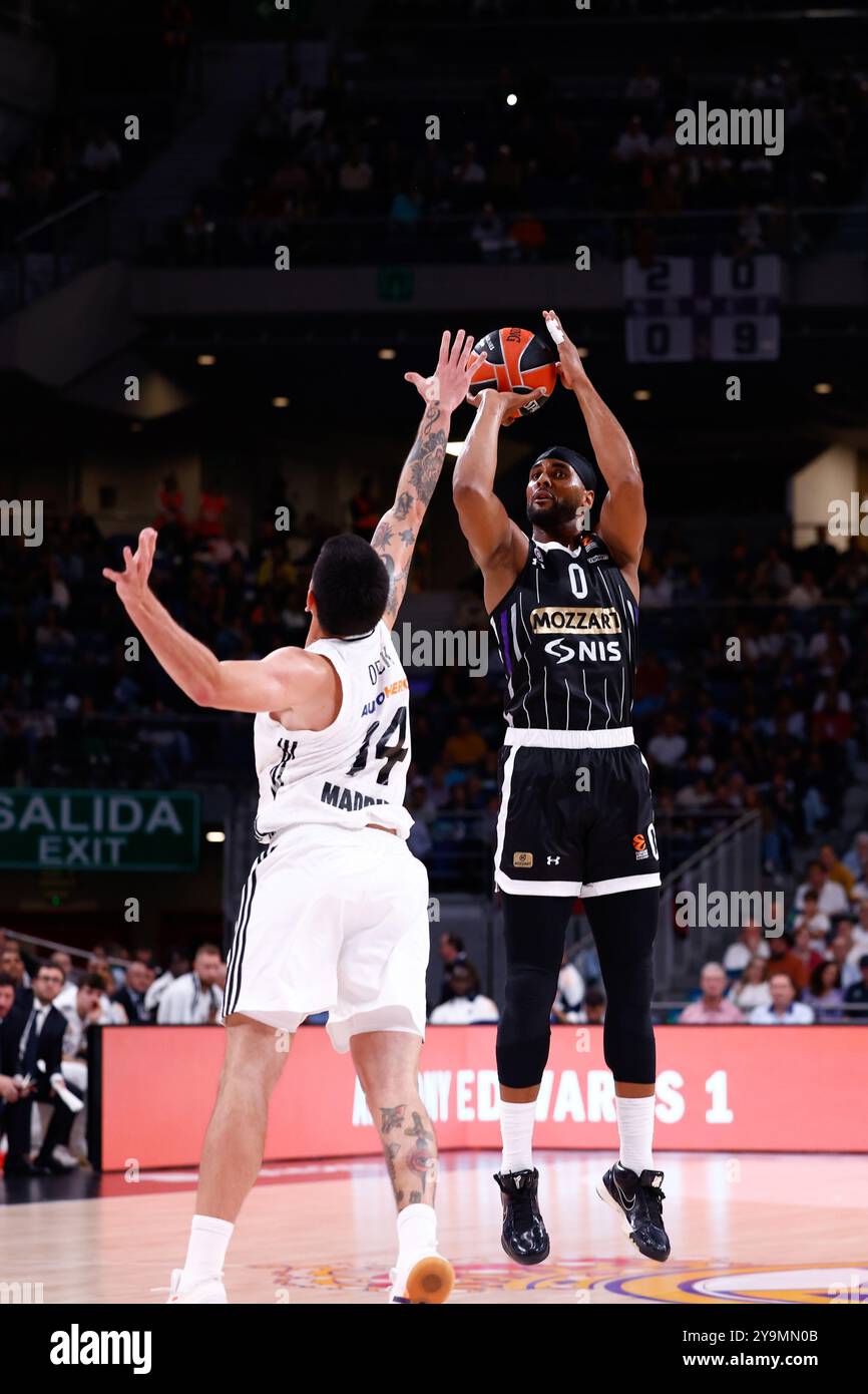 Brandon Davies de Partizan Mozzart a misé Belgrade lors du match de basket-ball de Turkish Airlines EuroLeague entre le Real Madrid et Partizan Mozzart a misé Belgrade le 10 octobre 2024 au Wizink Center de Madrid, en Espagne Banque D'Images