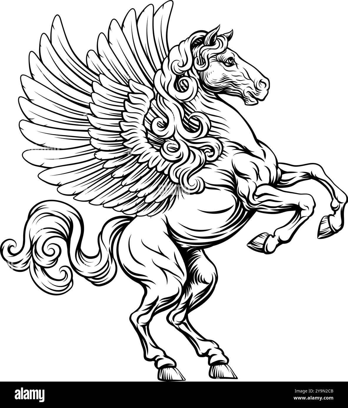 Armoiries héraldiques rampantes de Pegasus Horse Crest Illustration de Vecteur