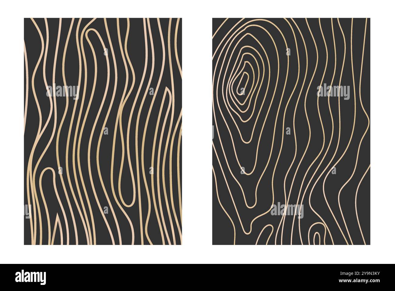 Collection d'anneaux d'arbre à ligne mince dorée. Cercle élégant de texture de section en bois doré. Contour de grille géographique de carte topographique. Lignées de bois. Illustration vectorielle Illustration de Vecteur