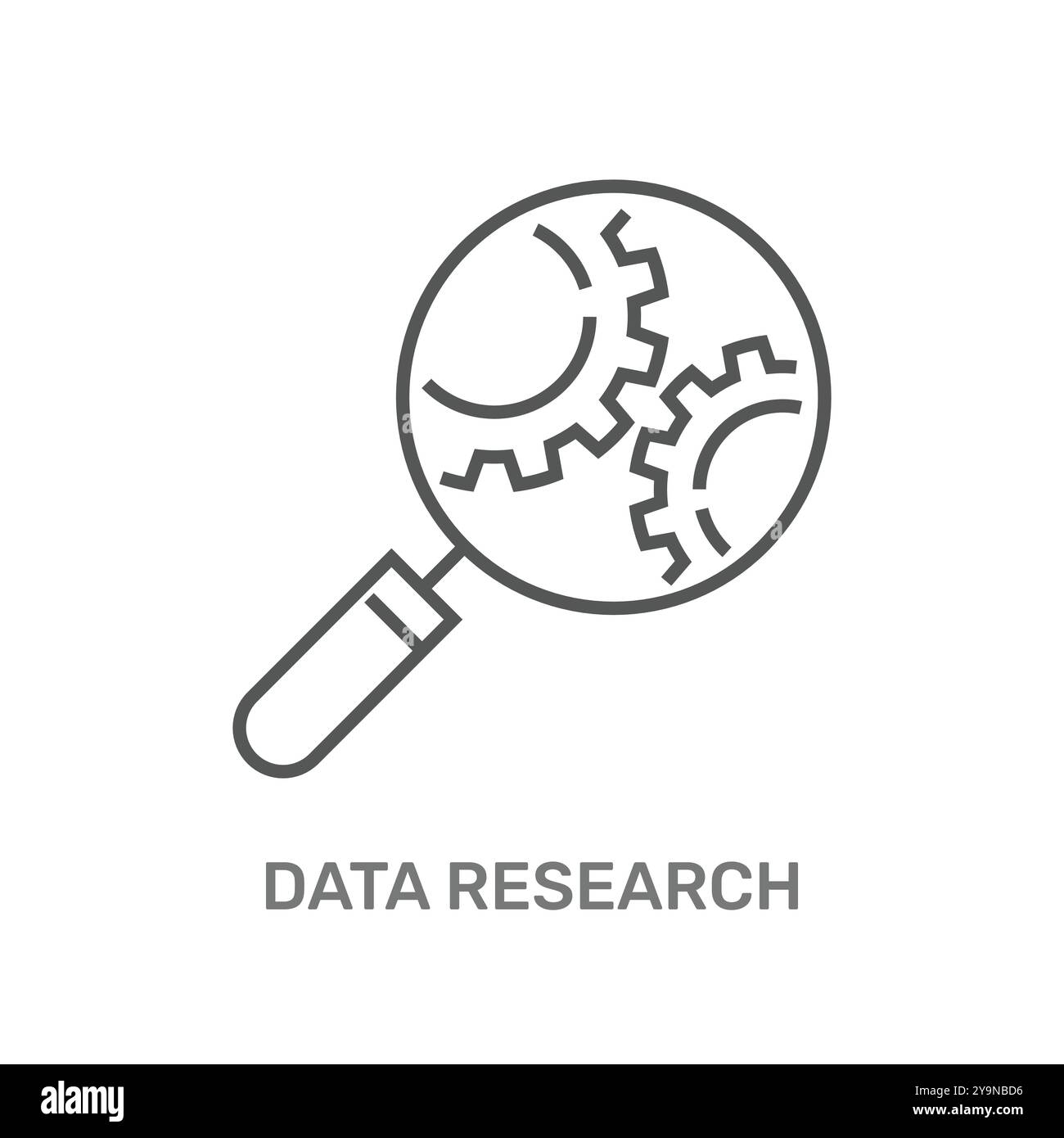 L'image montre une loupe au-dessus des engrenages, symbolisant la recherche de données. Il représente le processus d'analyse et d'étude des données pour découvrir des idées Illustration de Vecteur