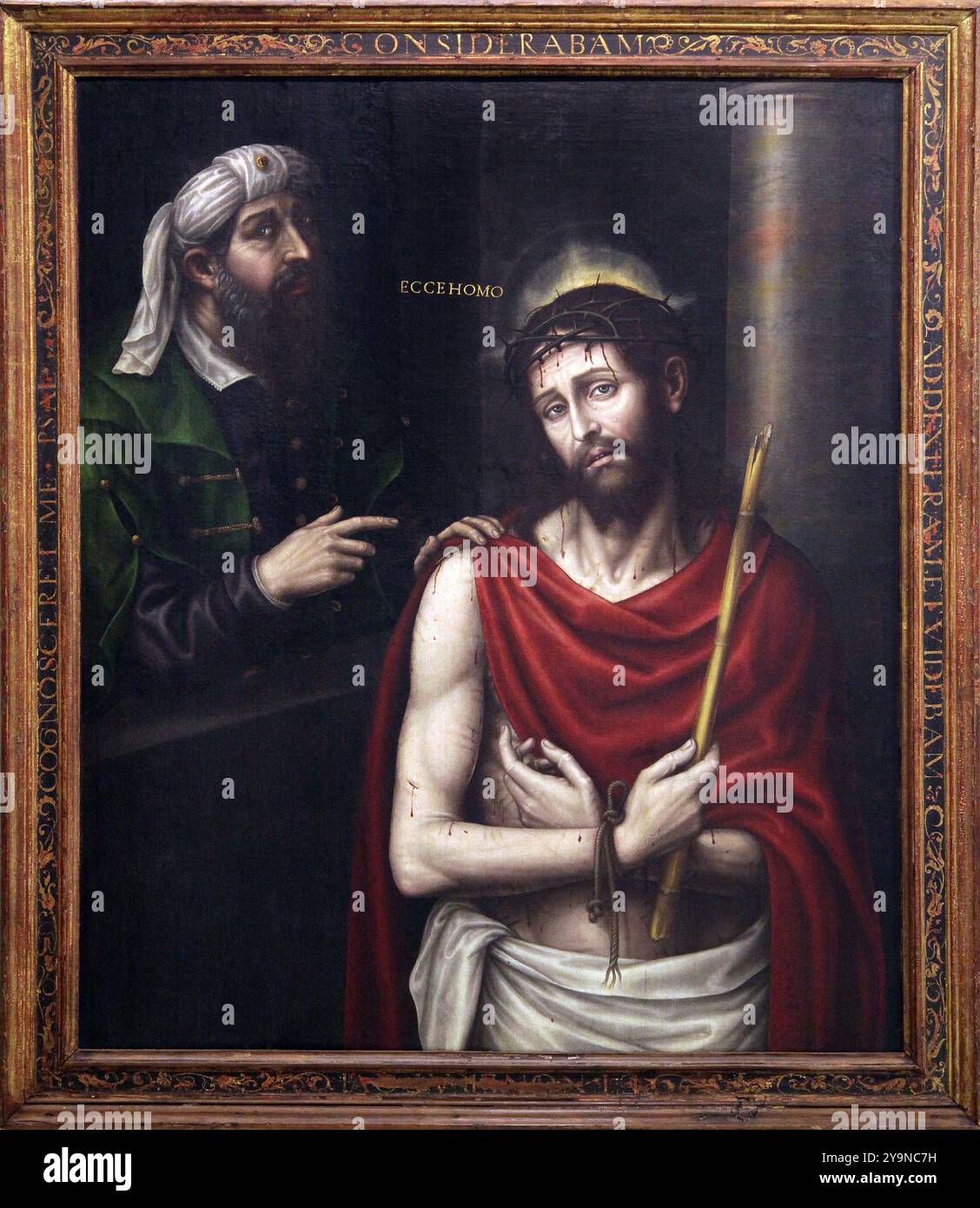Ecce Homo avec Ponce Pilate de Nicolás Borrás Falco (1530-1610) peintre espagnol de la Renaissance actif à Valence. Pintor espanol. Banque D'Images