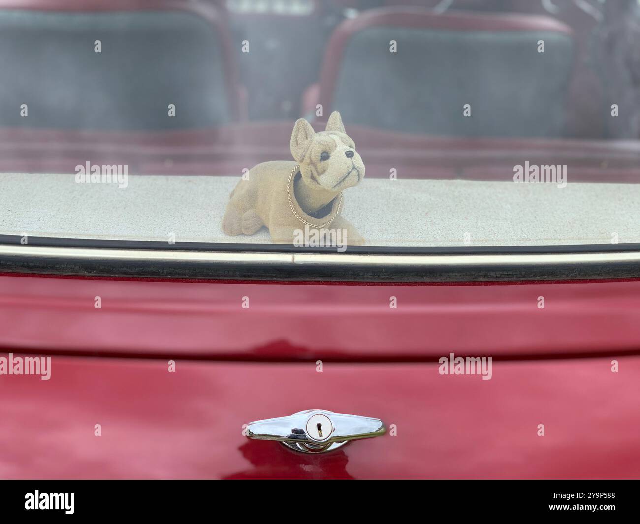 Chien hochant la tête de jouet, tablette arrière, Mini Cooper, Londres - Image de stock capturée avec un smartphone