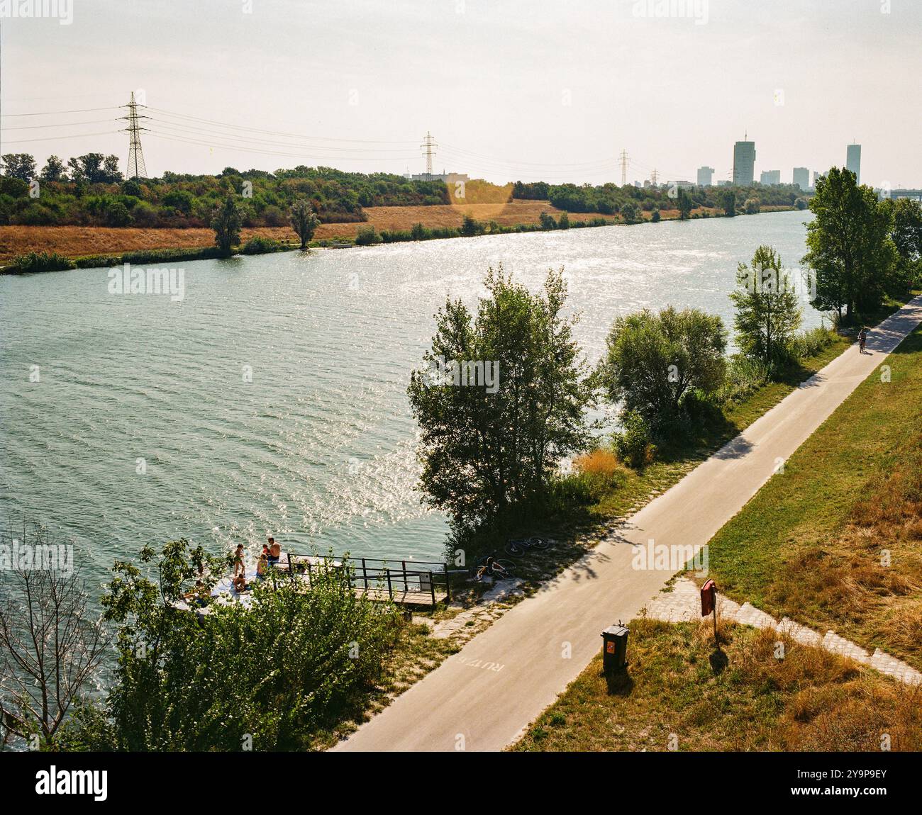 Baignade dans le Nouveau Danube, Neue Donau, Vienne, Autriche, Europe. Banque D'Images