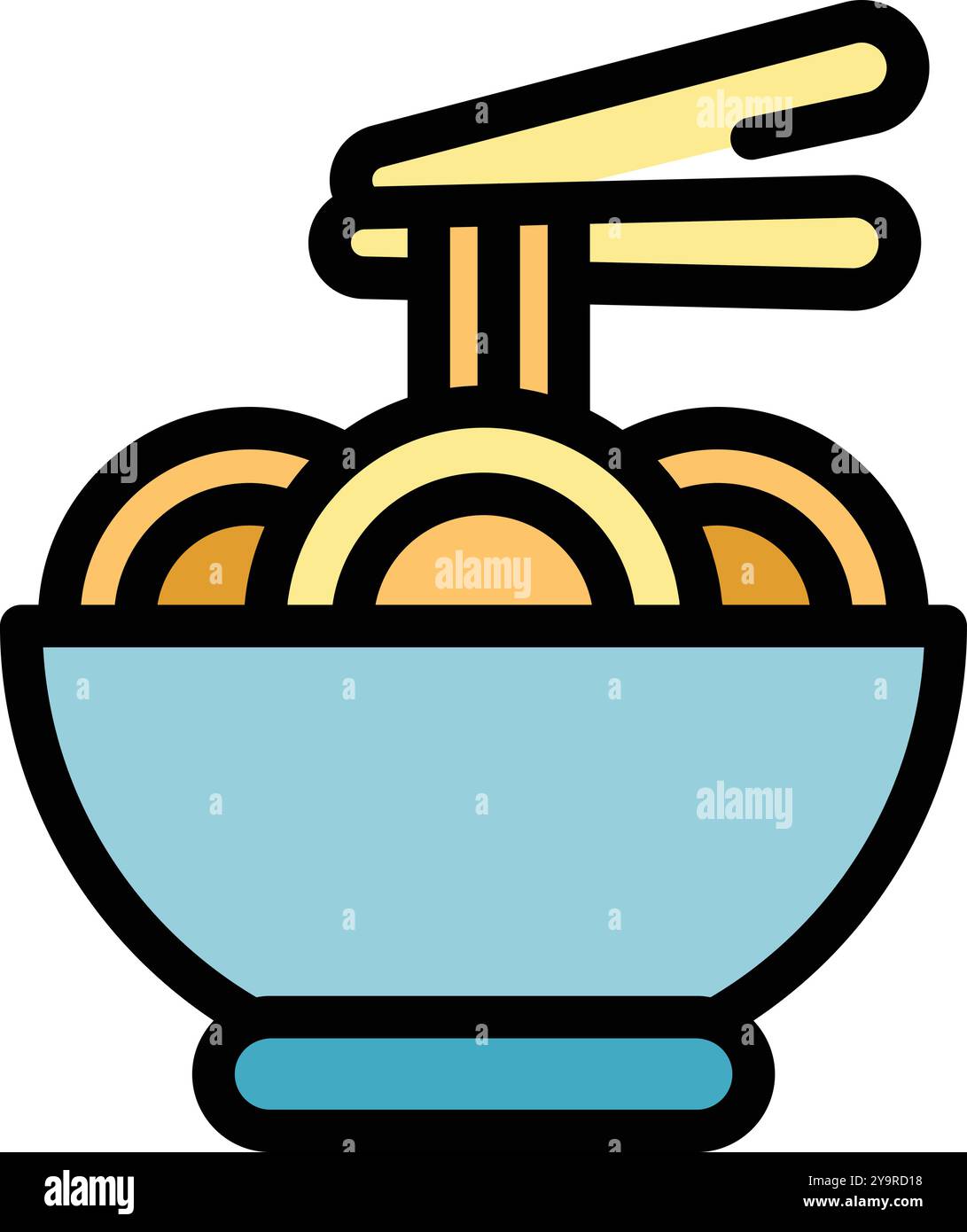 Cette icône simple représente un bol de nouilles ramen tenues par des baguettes, parfait pour représenter la cuisine asiatique Illustration de Vecteur