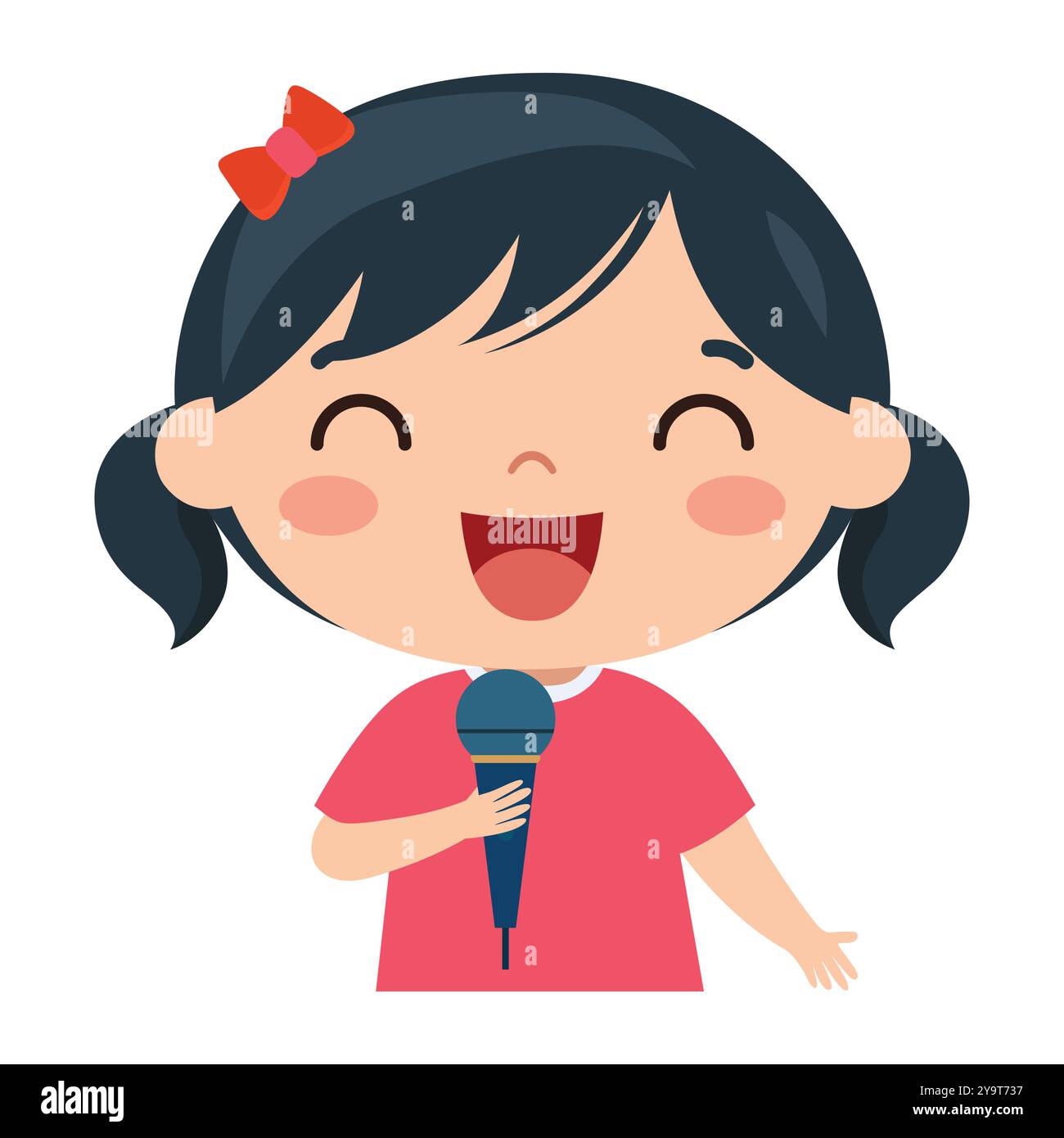 Joyeuse fille mignonne chantant une illustration de chanson Illustration de Vecteur