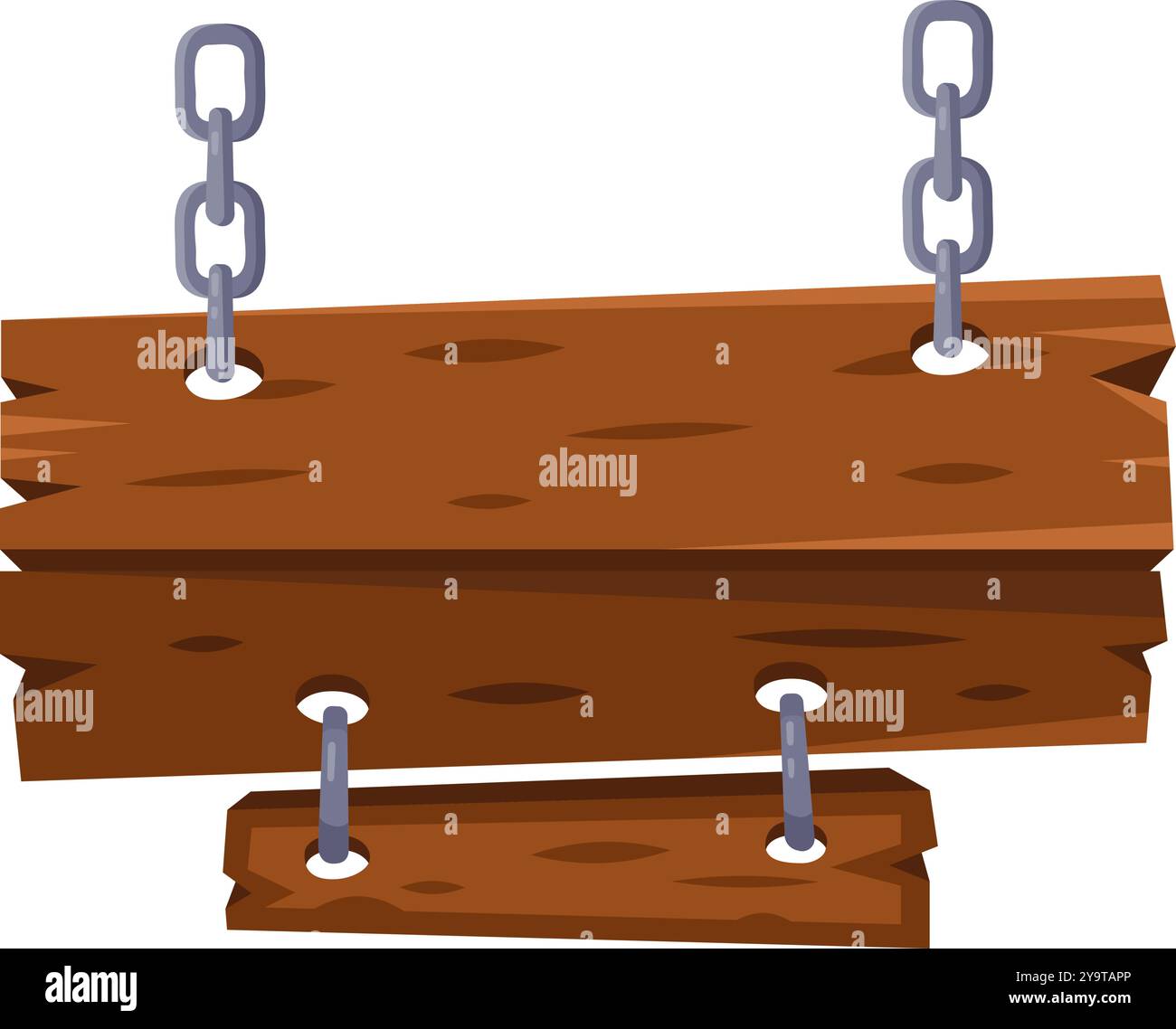 Panneau en bois suspendu à des chaînes dans un cadre rustique parfait pour les directions extérieures ou la signalisation d'affaires Illustration de Vecteur