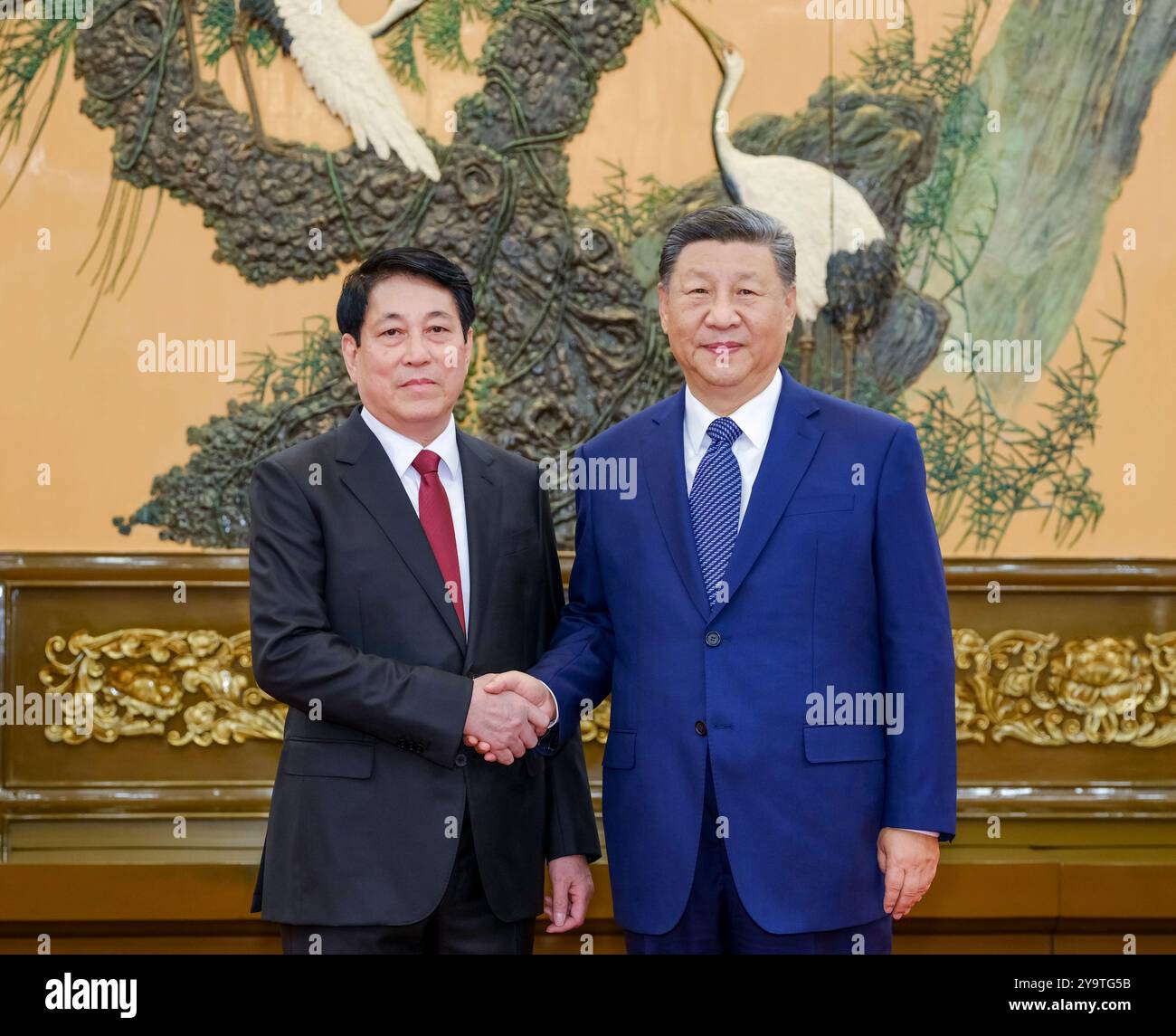 Pékin, Chine. 11 octobre 2024. XI Jinping, secrétaire général du Comité central du Parti communiste chinois et président chinois, rencontre Luong Cuong, membre du Bureau politique du Comité central du Parti communiste vietnamien (CPV) et membre permanent du Secrétariat du Comité central du CPV, dans la Grande salle du peuple à Pékin, capitale de la Chine, 11 octobre 2024. Crédit : Ding Lin/Xinhua/Alamy Live News Banque D'Images