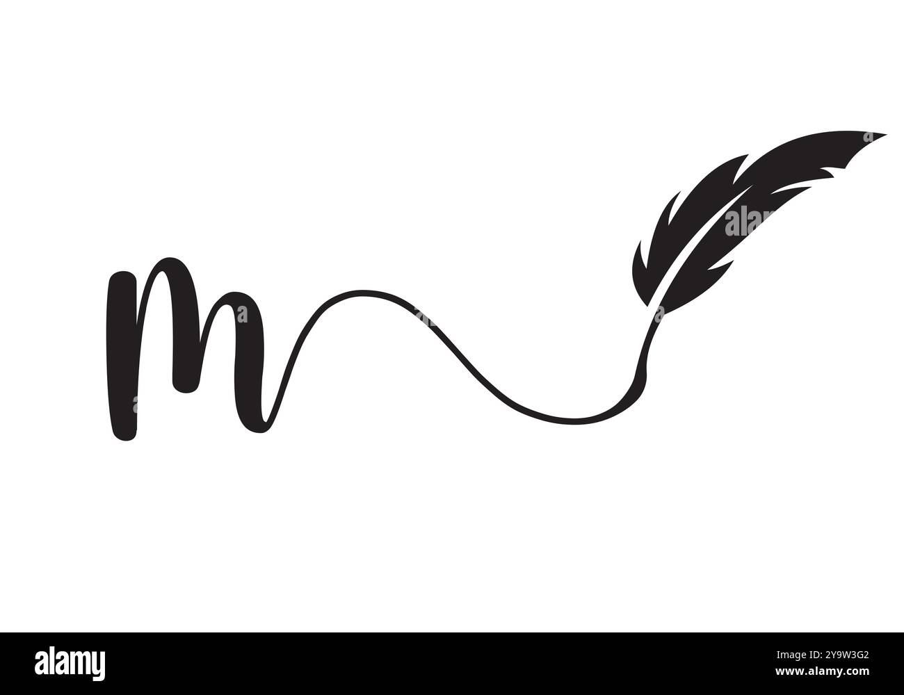 Modèle de vecteur de conception de logo de plume de lettre M. Symbole plume Illustration de Vecteur