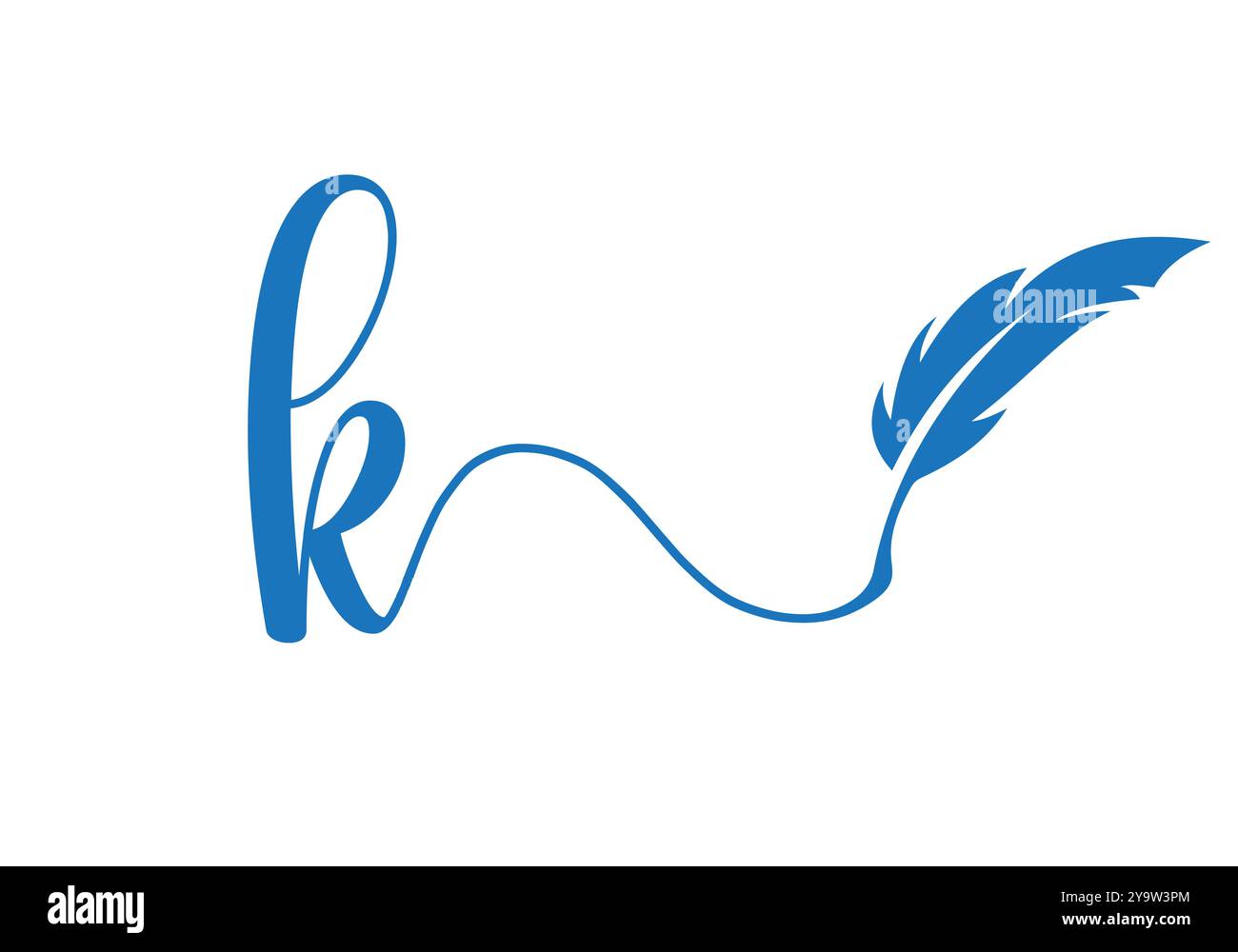 Modèle vectoriel de conception de logo de plume lettre K. Symbole plume Illustration de Vecteur