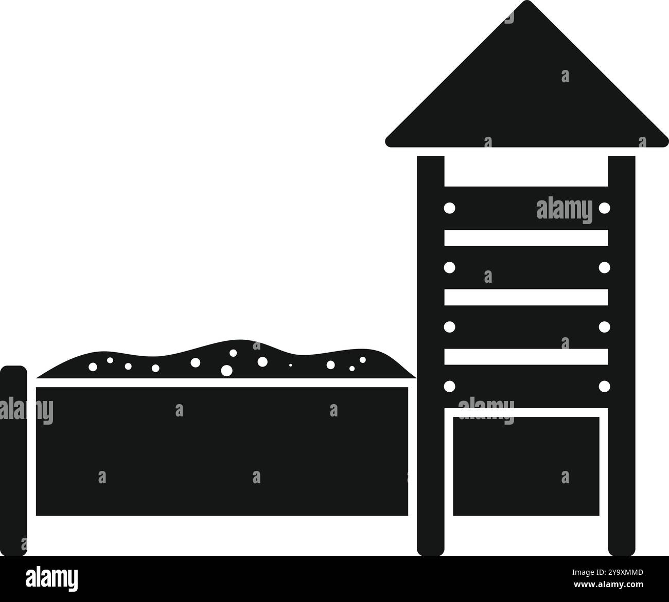 Silhouette noire d'un bac à sable de terrain de jeux pour enfants avec un cadre d'escalade, parfait pour illustrer les divertissements et les jeux en plein air Illustration de Vecteur