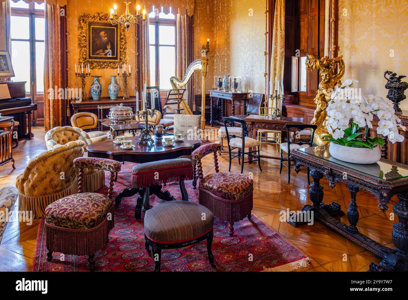 France, Loir-et-cher (41), vallée de la Loire, classée au patrimoine mondial de l'UNESCO, Chaumont-sur-Loire, le château, salle de musique Banque D'Images