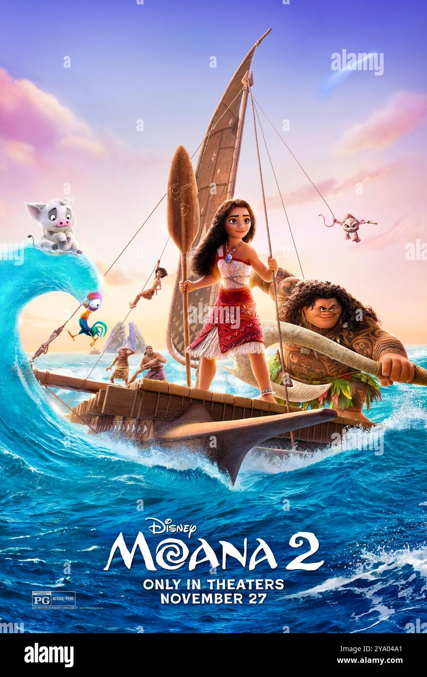 Moana 2 (2024) réalisé par David G. Derrick Jr. et mettant en vedette Auli'i Cravalho, Dwayne Johnson et Alan Tudyk. Après avoir reçu un appel inattendu de ses ancêtres orienteurs, Moana voyage dans les mers lointaines de l'Océanie et dans des eaux dangereuses et perdues depuis longtemps pour une aventure unique à tout ce qu'elle a jamais connu. Affiche US Advance ***USAGE ÉDITORIAL SEULEMENT***. Crédit : BFA / Walt Disney Studios Banque D'Images