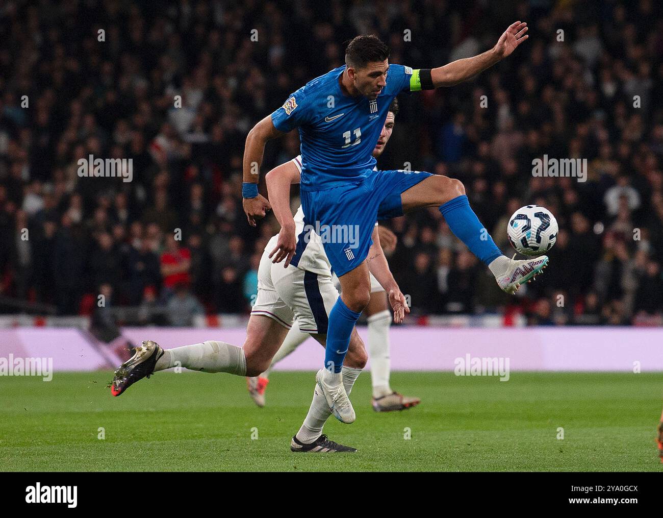 Londres, Royaume-Uni. 10 octobre 2024. Tasos Bakasetas de Grèce en action. Angleterre v Grèce, match du groupe F de l'UEFA Nations League au stade de Wembley à Londres le jeudi 10 octobre 2024. Usage éditorial exclusif. photo par Sandra Mailer/Andrew Orchard photographie sportive/Alamy Live News crédit : Andrew Orchard photographie sportive/Alamy Live News Banque D'Images