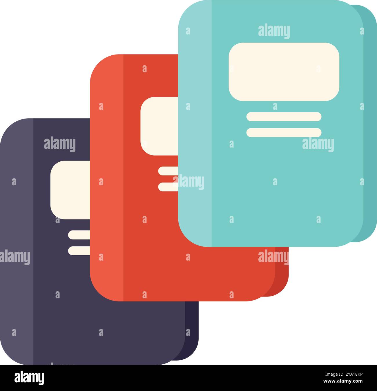 Trois cahiers colorés sont empilés les uns sur les autres, prêts pour l'école ou le travail de bureau Illustration de Vecteur