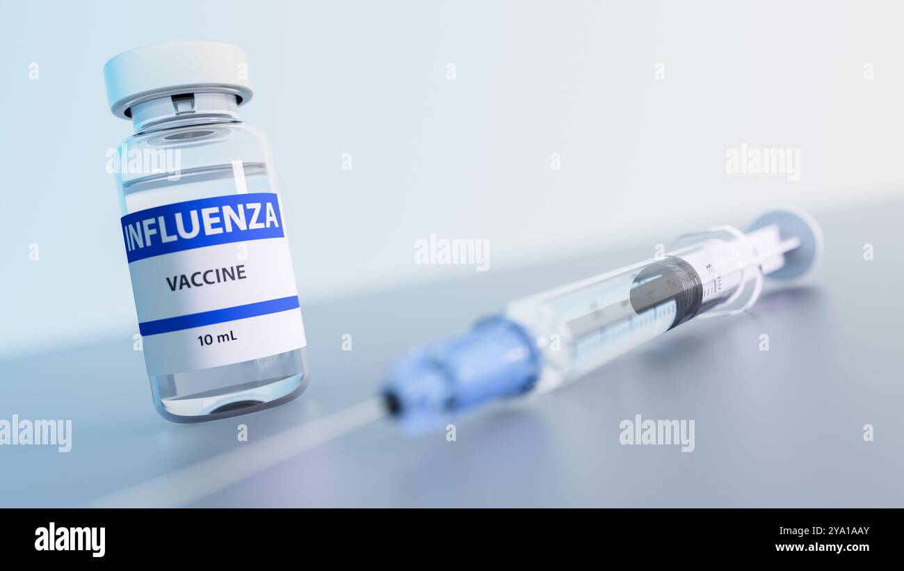 Illustration conceptuelle d'un vaccin contre la grippe. Banque D'Images