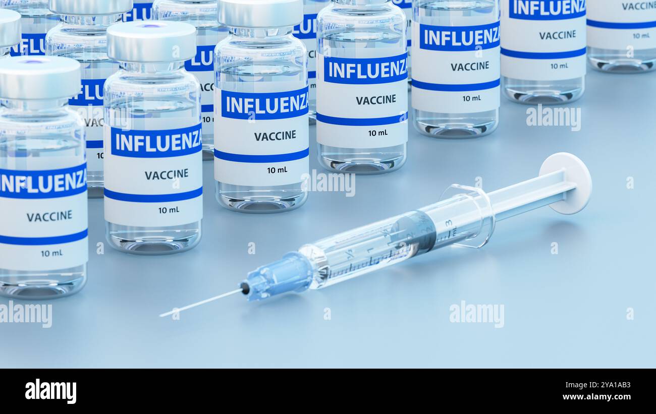 Illustration conceptuelle d'un vaccin contre la grippe. Banque D'Images