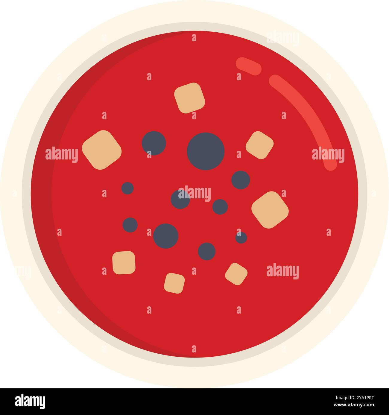 Soupe de tomates rouges avec croûtons servis dans un bol, vue de dessus Illustration de Vecteur