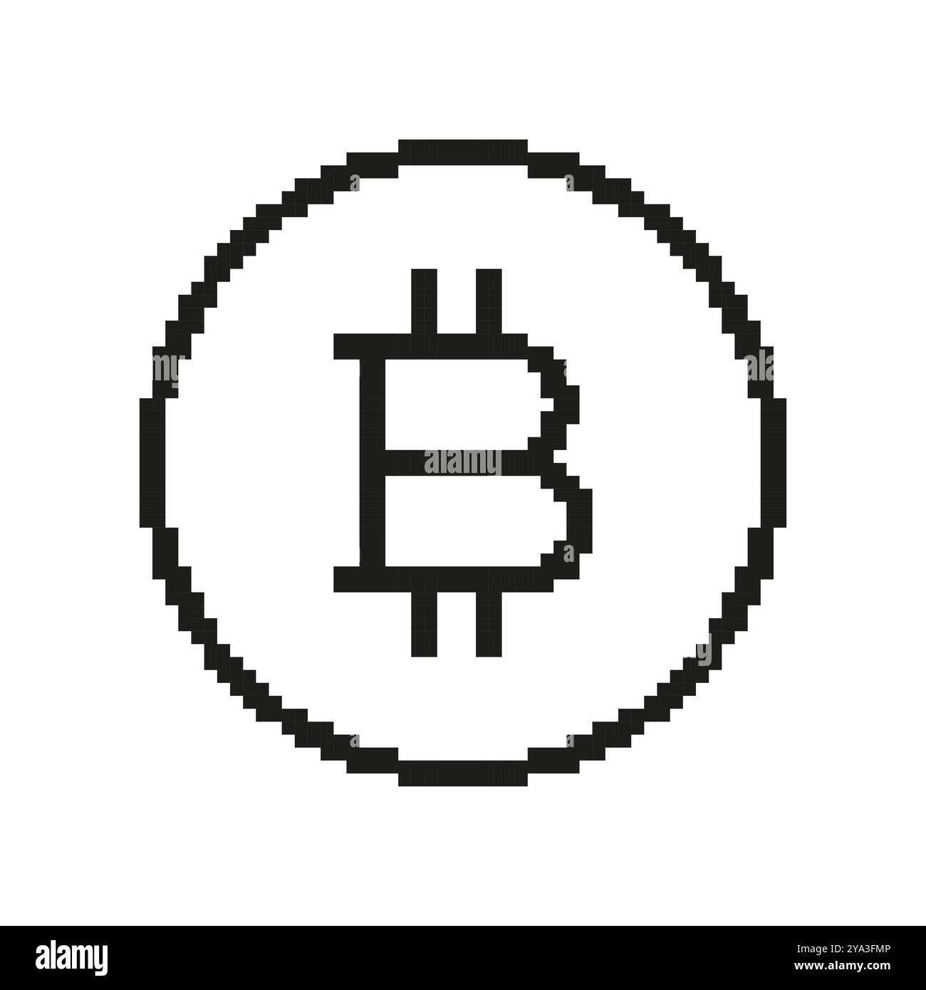 Icône Bitcoin Line dans Pixel Art. Monnaie numérique, crypto-monnaie, concept Blockchain Finance. Panneau de financement numérique. Illustration vectorielle isolée Illustration de Vecteur