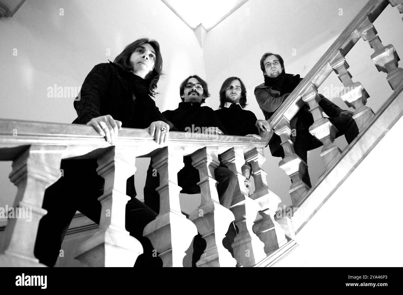 Milan Italie 20/01/2010 :le Vibrazioni,le groupe de rock italien,Francesco Sarcina chanteur,Stefano Verderi guitariste,Alessandro Deidda batteur,Emanuele Gardossi bassiste , séance photo pour la présentation du nouvel album 'le strade del tempo' Banque D'Images