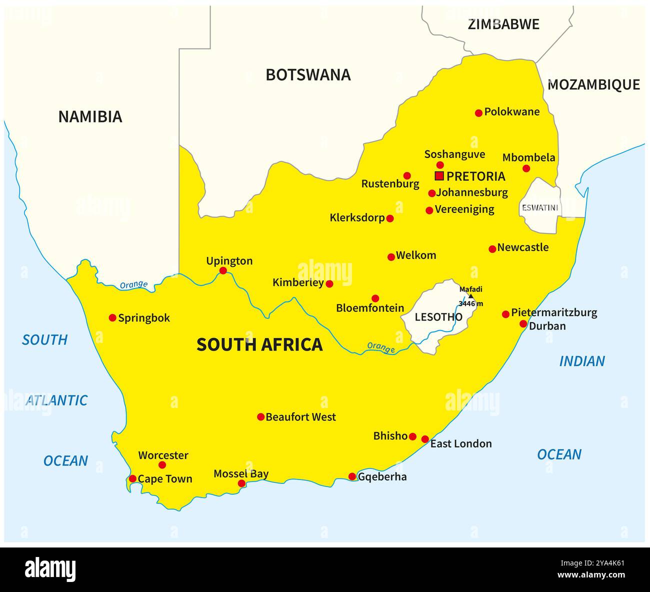 Simple carte jaune d'ensemble de l'Afrique du Sud Banque D'Images Simple carte jaune d'ensemble de l'Afrique du Sud Banque D'Images