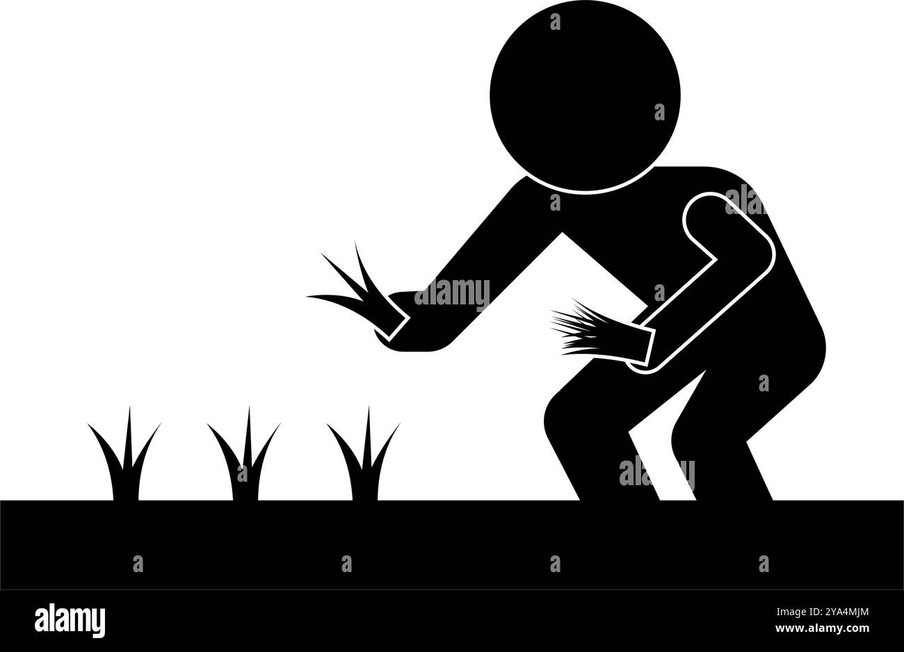 Personne plantant la silhouette de riz. Vecteur modifiable. Illustration de Vecteur