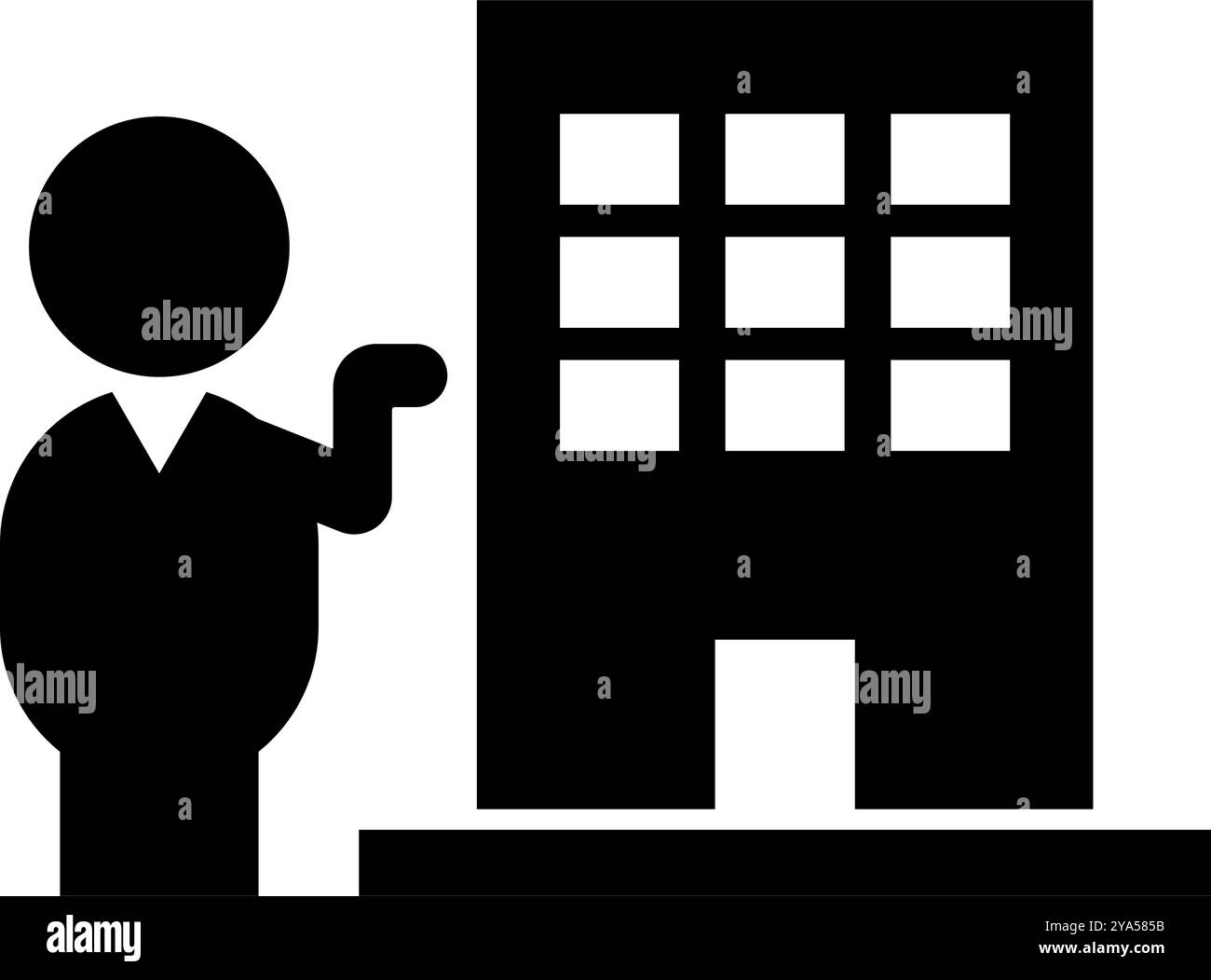 Le personnel de l'agence immobilière et l'icône de silhouette d'immeuble de bureaux. Vecteur modifiable. Illustration de Vecteur