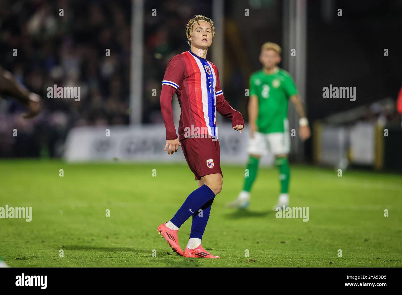 11 octobre 2024, Turners Cross Stadium, Cork, Irlande - Andreas Schjelderup de Norvège pendant les qualifications du Championnat des moins de 21 ans de l'UEFA, République de Banque D'Images